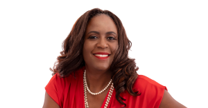 Black Executive coach wearing red dress and white pearls; Decision paralysis, leadership strategies, decision-making skills, professional coaching, overcoming hesitation