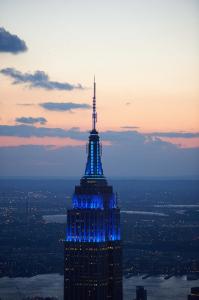 Picture of Empire State Building lit up in blue