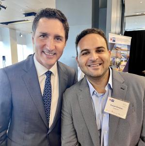 Canadian Prime Minister, Justin Trudeau, and Pulsenics CEO, Dr. Essam Elsahwi, at the Canada-Germany Business Forum, by invitation of the German Federal Ministry for Economic Affairs and Climate Action