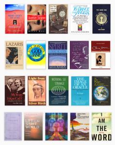 These are book covers for 20 nonfiction case study books providing data about specific channeling case chronologies.