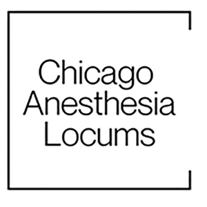 Chicago Anesthesia Locums company name in black text outlined by a square with lines on three sides