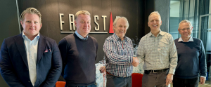 Eirik Landaas-Nilsen CEO Frigstad Group, Bjørnar Eide, CFO Entrion Wind, Harald Frigstad, Chairman Frigstad Group, Eivind Johnsen, CEO Entrion Wind, and Jon Høvik VP Engineering Entrion Wind. Pictured left to right.