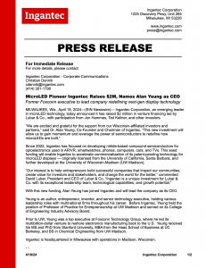 Full Press Release - Ingantec Corporation - 4/18/24 Funding Announcement P1