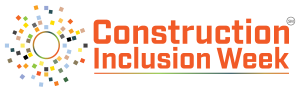 "Logo of Construction Inclusion Week featuring a stylized sunburst in multicolor mosaic pattern signifying diversity and connection, positioned to the left of the bold, orange text 'Construction Inclusion Week.' The logo symbolizes unity and the collabora