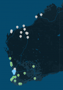 A map of electric airports in Western Australia