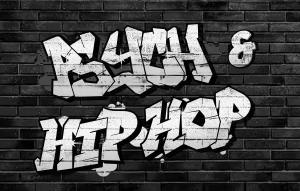 The words "Psych & Hip Hop" spray painted on a brick wall