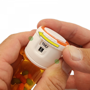 Meticap, a reusable medication timing cap, keeps track of the day with a simple twist to the top of the dial after taking a dose.