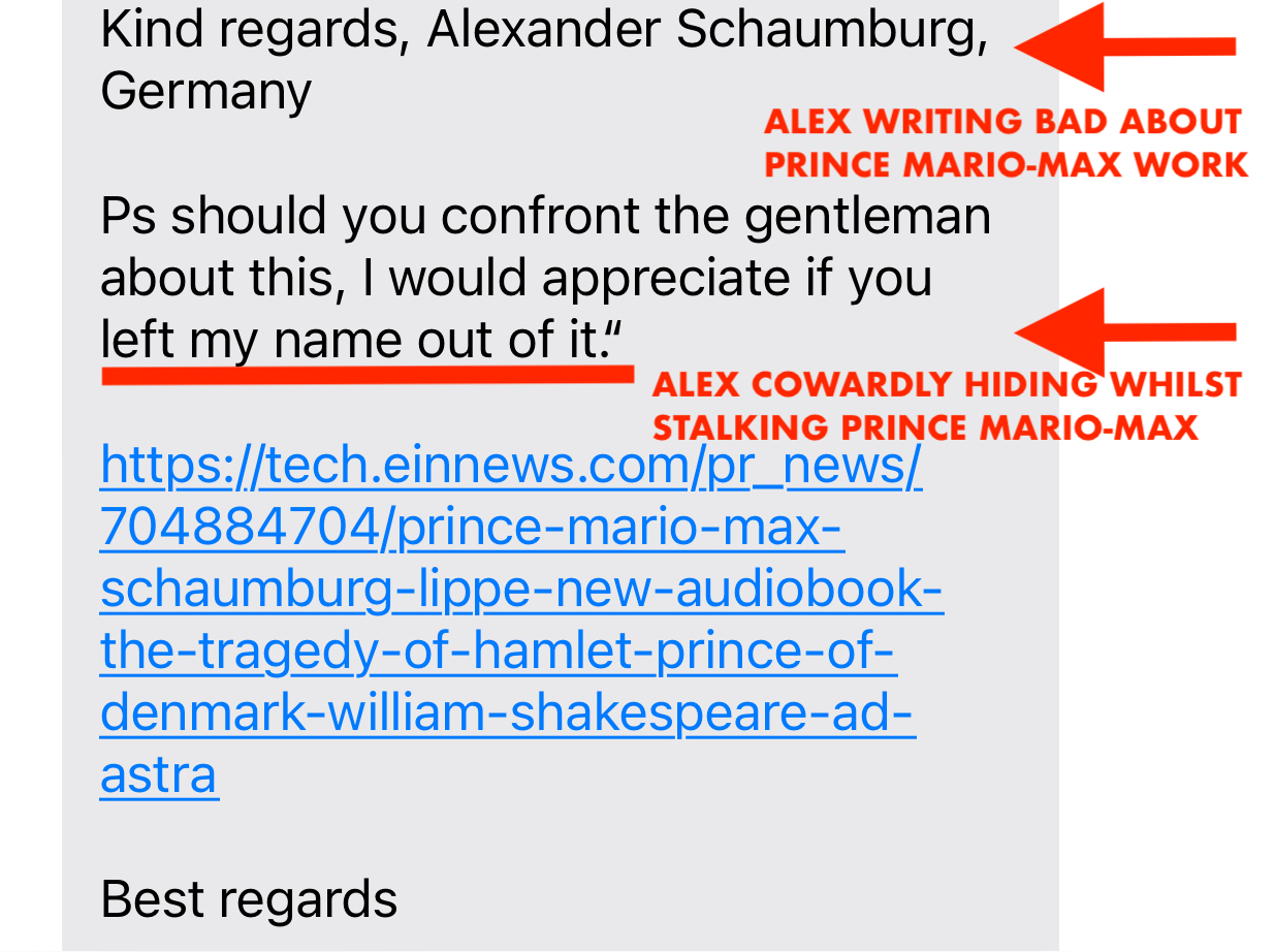 Alexander SchaumburgLippe disputed by a spokesperson for Prince Mario