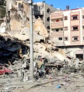The destroyed home of Ibrahim’s family in the Gaza Strip due to bombing