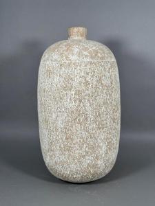 Three stoneware vessels by Claude Conover (American, 1907-1994) were consigned from an Oklahoma collection, including this ovoid cylindrical form example titled Tzots ($12,300).