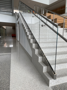 terrazzo staircase with stainless steel detailing