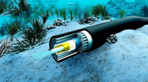 Cette photo montre la structure d'un câble sous-marin à fibres optiques.