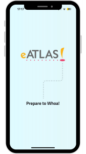 iPhone with eATLAS app on screen showing words "Prepare to Whoa"