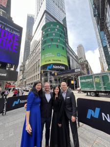 Artesian Team celebrating the launch of their Green Bond Fund in Times Square, New York.  From Left: Christine Chang, John McCartney, Vicky Lay, Kurt Tan.