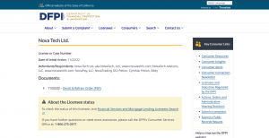 dfpi.ca.gov Nova Tech Ltd Warning