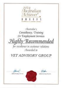 Australian Achiever Awards Certificate - VET Advisory Group