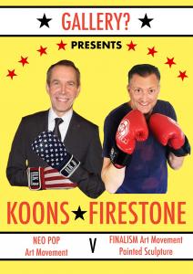 Koons vs Firestone Art Battle Poster both wearing boxing gloves
