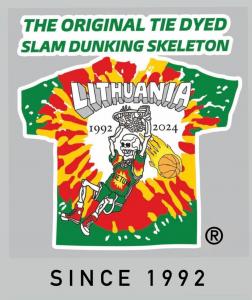 Tie Dyed Slam Dunking Skullman from Barcelona Olympics Since 1992 © Copyright & Trademark® property of Greg Speirs. Lithuania Tie Dye® & Lithuanian Slam Dunking Skeleton® and all related indicia and symbols are Official Brands and Licenses of Greg Speirs.