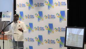 Dr. Threatt speaking at a HCV Homeownership and Habitat for Humanity Event