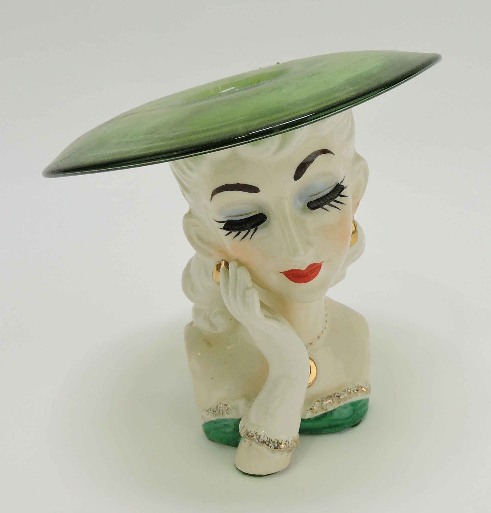 Vintage Glamor Girl Ceramic Head top Vase, Manufactured by American Bisque Company