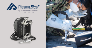 Woman in Navy uniform using PlasmaBlast mobile unit on ship