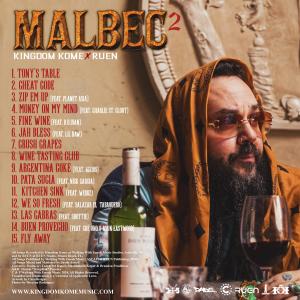 Back cover for Malbec 2, showing the track list of the album for Kingdom Kome and RUEN