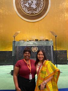 Phonan, Land Rights Defenders Inc's president before the podium in UN