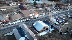 A overhead view of Montana's Virginia City, a ghost town.