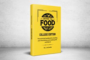 Bright yellow hardcover book "Intro to Food"