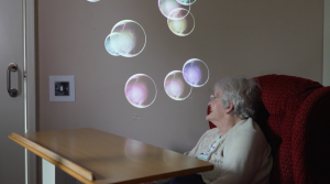 Balloon images floating in the air.