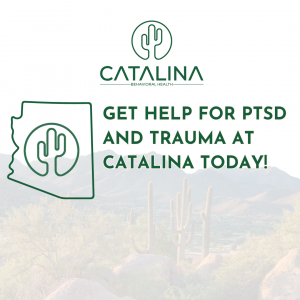 A cactus in the foreground shows the concept of Get JCAHO-accredited trauma support options at Catalina Behavioral Health in Tucson
