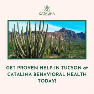 A Tucson desert scene shows the concept of make the confidential call to Catalina Behavioral Health for immediate support!