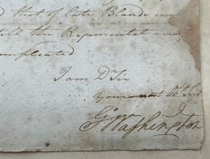 Close-up view of Washington's signature at the close of the missive.