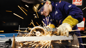 Welding student competing in a Project MFG competition