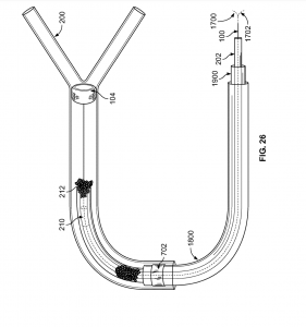 Diagram of a thrombus removal device with an expanded distal sphere that provides embolic protection. The image shows the device in action, capturing and removing a blood clot while preventing the release of embolic fragments.