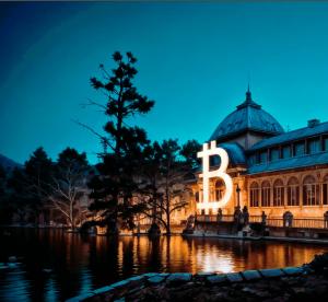 Watch Out Bitcoin Photograph with the Bitcoin B at the Retiro Park in Madrid