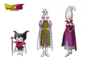 Animation designs for the new characters. Designs are based on the art by Akira Toriyama. From left: Gomah, Degesu, Dr. Arinsu.