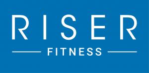 Riser Fitness Logo:  Image has Riser Fitness text in white on a blue background