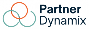 Partner Dynamix new logo reflects an image of an infinite loop intersected with a circle to signify the power of multiple parties engaging with each other in a meaningful business manner