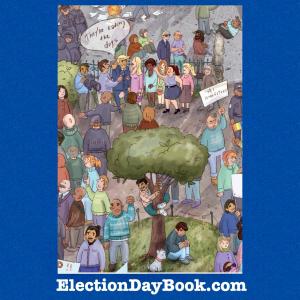 The new political satire book, “Election Day”, is being released with witty illustrations and observational humor for adults, including cartoon images of former President Donald Trump.