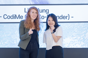 Helena Stone, Editor-in-Chief of Geekspin (left), and Jihye Jung, CEO of CodiMe, after the event