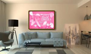 A soothing interior design featuring calming colors and comfortable furnishings, created to support breast cancer fighters in their healing journey.