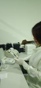 Technician performing the Endosafe®-PTS™ endotoxin test at Austrianova's laboratories