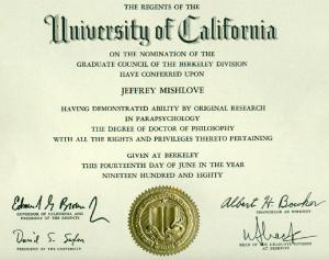 Jeffrey Mishlove's Doctoral Diploma in Parapsychology