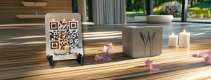 Meaningul memento with an artistic QR code from Forever Connected next to a modern urn