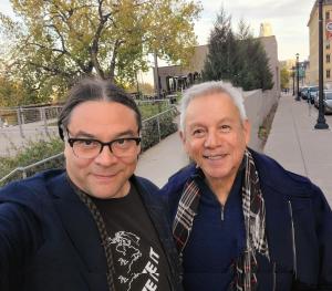 The Sioux Chef, Sean Sherman and food author Adán Medrano outside of the restaurant, Owamni by The Sioux Chef