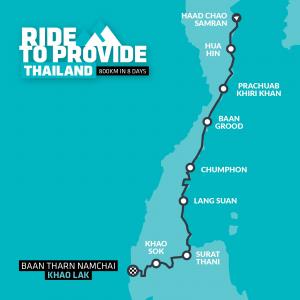 A map showing the route of the 8 day fundraising ride for Hands Across the Water in Thailand