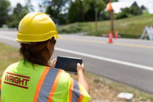 Flagger using tablet to control Site 20/20's Guardian SmartFlagger AFAD.