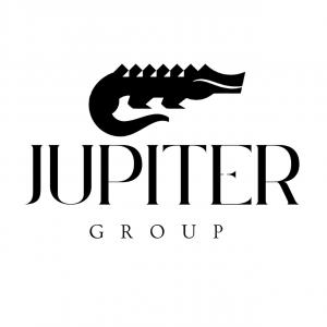 Logo for the Jupiter Group with white background, and black alligator