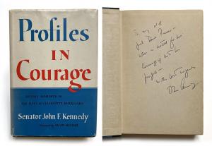 Lot #1 is an autographed first edition copy of Kennedy’s book Profiles in Courage, inscribed to JFK’s close friend and aide Dave Powers (est. $6,500-$8,500).